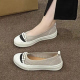 KYLETHOMASW  -  Fashion Shallow Mouth Round Head Women's Single Shoes Spring Autumn New Woven Pearl Bow Thick Soled Low Comfort Loafer Shoe