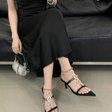 KYLETHOMASW  -  Sandals Female Shoe  High Heels Open Toe New Girls High-heeled Rhinestone Gladiator Summer Peep Square Sexy