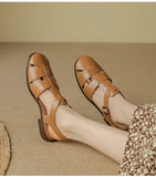 KYLETHOMASW  -  Sandals Women Low Thick Heel Genuine Leather Hook and Loop Back Strap Casual Sandals Summer Solid Color Shoes Fashion New