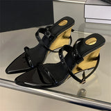 KYLETHOMASW  -  Fashion Design Wedges High Heels Women Sandals Street Style Buckle Strap Pointed Toe Banquet Shoes Summer Pumps