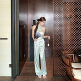 KYLETHOMASW  -  New Chinese Style 2 Piece Set Women's Summer Sleeveless Cheongsam Top Wide Leg Pants Elegant Outfit