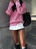 KYLETHOMASW  -  Winter Women Casual Pullover Sweater Fashion Strawberry Embroidery Contrasting Color Cute Long Sleeved Women's Knitted Sweater