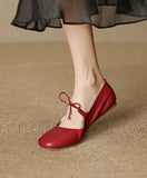 KYLETHOMASW  -  Women's Bow Square Toe Mary Jane Flat Shoes Genuine Soft Leather Low Heel Soft Sole Silver Spring Summer New Style