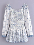 KYLETHOMASW  -  Fashion Women Floral Hollow Out Embroidery Elastic Mini Dress Vintage Long Sleeve Female Super-Short Dress Summer Robe