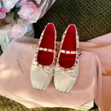 KYLETHOMASW  -  Genuine Leather French Studded Ballet Flats for Women, Summer, Single Strap, Shallow Low Heel Mary Jane