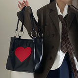 Kylethomasw Y2K Handbag Women Heart Printing Soft PU Leather Shoulder Bag Large Capacity Tote Bag Luxury Lady Shopping Bag 2024 New