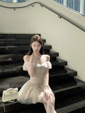 KYLETHOMASW  -  Elegant Lace Trim One Shoulder Top And Skirt Set Spring Fashion Ensemble Short Sleeve Hong Kong Style for Adults