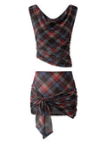 KYLTHOMASW  -  Summer Women Retro Vacation Plaid Gyaru Coquette 2000s Rave Y2k Hot Outfits 2 Piece Set Crop Tops + Sexy Ballet Core Micro Skirt