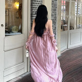 KYLETHOMASW  -  Ruched Design Wrap Chest Maxi Dresses Loose Fit Long Trailing Bud Skirt French Romantic Style Elegant Fashion Vestidos