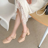 KYLETHOMASW  -  Red Patent Leather Mary Jane Pumps for Women Strap Buckle Chunky High Heels Shoes Woman Platform Pump Burgundy Party 43