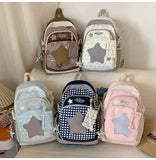 KYLETHOMASW  -  High-capacity Transparent Star Dot Ita Bags Sweet Y2k Aesthetic Ins Students Backpacks Contrast Color Patchwork Women Schoolbags