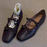 KYLETHOMASW  -  Women Genuine Leather Bow Decorated Ballet Shoes Mary Jane Style Flat Shoes Outdoor Casual Shallow Mouth Loafers Shoes Fashion