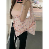 KYLETHOMASW  -  Sweet Polka Dot Bow Bag for Women New Korean Canvas Large Capacity Tote Rossbody Bags