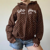 KYLETHOMASW  -  Hoodies Women Vintage Letter Printed Polka Dot Autumn Winter Pockets Y2k Harajuku Jackets Ladies Loose Sweatshirt