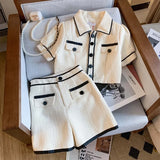 KYLETHOMASW  -  Casual Set Women's Summer Short-sleeved Jacket High Waist Wide Leg Shorts Two-piece Set Fashion Female Clothes