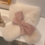 KYLETHOMASW  -  Japanese Sweet Hot Girl Pink Bow Neck Scarf Women's Autumn/Winter Faux Fur Cute Fury Scarf Fashion Female Trendy Accessories