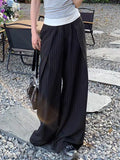 KYLETHOMASW  -  High Waist Striped Wide-Leg Pants For Woman Loose Irregular Floor-Length Trousers Single Bitton Pockets Fashion Casual Clothes