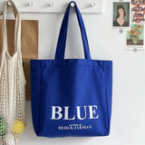 KYLETHOMASW  -  Blue Canvas Tote Bag Letter Printing Student Schoolbag With Zipper Shoulder Shopping Bags For Woman