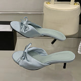 KYLETHOMASW  -  Summer Fashion Silk Butterfly Knot Women Slippers Sandals Shallow Open Toe Thin Low Heels Mules Slides Shoes Zapatos Mujer