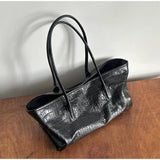 KYLETHOMASW  -  Korean Minimalist Crocodile Patterned Tote Bag With Retro Soft Leather Texture Single Shoulder Handbag Versatile For Commuting