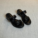 KYLETHOMASW  -  Retro One-word Slippers for Women's Summer New Mid-heel Outer Sandals Open-toed Thick-heeled Slippers Beach Shoes Women