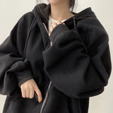 KYLETHOMASW  -  Solid Color Women's Hoodie Jacket Retro Sweatshirt Thick Warm Winter Loose Fit Long Sleeve Top Casual Coat Daily Outerwear