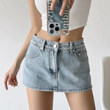 KYLETHOMASW  -  Y2k Denim Mini Skirt for Women Summer 2024 Sexy Vintage Low Waist Slim Micro Jeans Skirt Korean Style Skort Streetwear