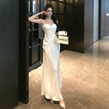 KYLETHOMASW  -  Lace Strapless Long Dress Women Sleeveless Camisole French Elegant Dress Solid A Line Dinner Night Fashion Simple Vestidos New