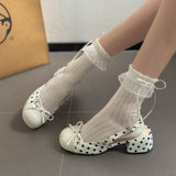 KYLETHOMASW  -  Sweet Style Polka Dot Bow Thick Heel Shallow Mouth Single Shoes Spring New High-heeled Mary Jane Shoes with Single Strap