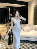 KYLETHOMASW  -  French High-End Lace V-Neck Evening Gown Slim Waist Fish-Tail Base Layer 2026 Spring New Arrival Women's Fashion Elegant Dress