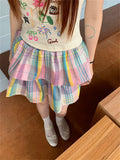 KYLETHOMASW  -  Rainbow Plaid Mini Skirts Preppy Style Women Slim Chic Sweet Party Summer 2024 High Street Daily Casual Gentle