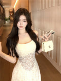 KYLETHOMASW  -  Sexy Lace Hollow Out Womens Dresses Elegant Camisole Sleeveless Princess Evening Party Dress Summer Office Ladies Chic Vestidos