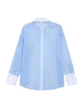 Kylethomasw  Spring Casual Shirt Woman 2024 Fashion Blue Striped Lapel Long Sleeve Single Breasted Female Elegant Transparent Blouse