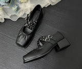 KYLETHOMASW  -  Cross-strap Shallow Mouth Ballet Shoes Women's Summer New Square Head Thick Heel Versatile Mary Jane Pumps High Heels