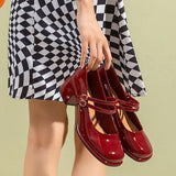 KYLETHOMASW  -  French Mary Jane High Heels Retro Mid Heel JK Single Shoes Fairy Style Fashionable High Heels round Toe PU Leather Summer Shoes