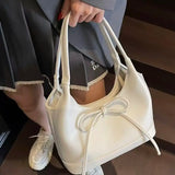 KYLETHOMASW  -  Sweet Cute Bow Handbag Women Solid Color Leather Large Capacity Shoulder Bag Ladies Simple Everyday Commuting Versatile Tote Bag
