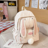 KYLETHOMASW  -  Japanese Cute Rabbit Ears Bag Student Mochila Teenage Girls Mochilas Mujer Stripe Bolsas Cute Kawaii Bags for Woman Backpack