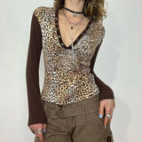 KYLETHOMASW  -  European and American leopard print five claw buckle design, shoulder length long sleeved personalized retro hooded short top