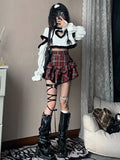 KYLETHOMASW  -  American Vintage Plaid Cake Skirt Girls Spring and Summer Gothic Classic Punk Style Lace Slim High-waisted Skirt Women