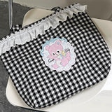 KYLETHOMASW  -  Japanese Patchwork Lace Plaid Women's Handbags High-capacity Kawaii Cartoon Shoulder Bags All Match Shopping Preppy Underarm Bag