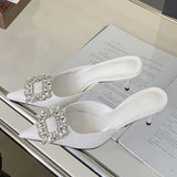 KYLETHOMASW  -   New Fashion Crystal Thin Heels Mules Women Slippers Elegant Pointed Toe Banquet Party Prom Ladies Shoes