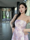 KYLETHOMASW  -  Women Summer Floral Print Sexy Off Shoulder Backless Elegant Party Dresses High Waist Lace-up Sleeveless Slim Beach Maxi Dress