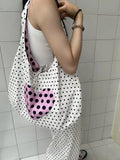 KYLETHOMASW  -  High-capacity Double-sided Dots Heart Handbags Women Sweet Y2k Aesthetic Tote Bags Casual Trendy Shpping Shoulder Underarm Bag