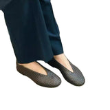 KYLETHOMASW  -  Fashionable Comfortable Knitted Slip-On Flat Bottom Ballet Style Women's Shoes round Toe Ultra-Leather Casual Low Cut Footwear