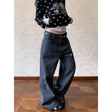 KYLETHOMASW  -   Autumn Y2K Vintage 90s Gray Striped High Waist Wide Leg Pants Women Long Loose Trousers Full Length Bottom Jeans Pants