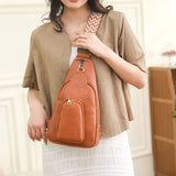 KYLETHOMASW  -  Retro PU Leather Satchel Bag Women's Solid Color Shoulder Bag Multi Pocket Casual Chest Bag Ladies All-Match Crossbody Bags