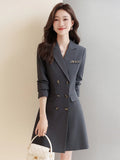 KIylethomasw Fashion Korean Black Dress Fall and Winter New High-quality Office Women's Blazer Elegant Temperament Double-breasted Dress