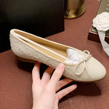 KYLETHOMASW  -  Mixed Color Silver Bowtie Ballets Women Round Toe Flats Office Slip On Loafers Ladies Tweed Cloth Ballerina Bridal Wedding Shoes