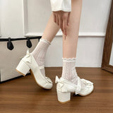 KYLETHOMASW  -  Women's Mary Jane Shoes New Sweet Bowknot Women Lolita Shoes Elegant Wedding Party Causal Princess Ladies Dress Shoes with Heels