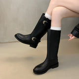 KYLETHOMASW  -  Winter Belt Buckle Women Knight High Boots Thick Heel Shoes Female Vintage Slip On Slim Long Booties Zapatos De Muje